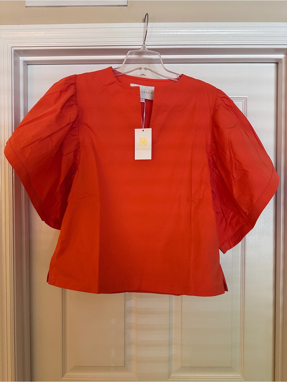 NEW! Heidi Houston “burnt orange” Flutter-Sleeve V-Neck Poplin Blouse NWT!